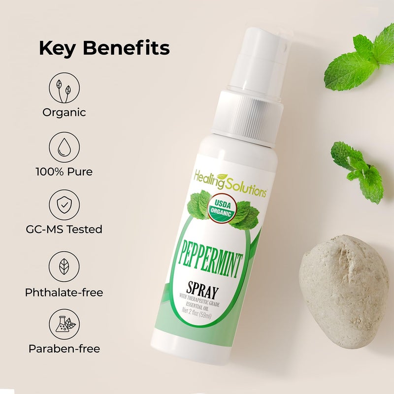 Healing Solutions - Peppermint Essential Oil Spray, (2 oz) USDA Certified Organic Aromatherapy Room & Linen Spray, Pillow & Bedding Mist, Shower Steam, Natural Peppermint Air Freshener - Image 3